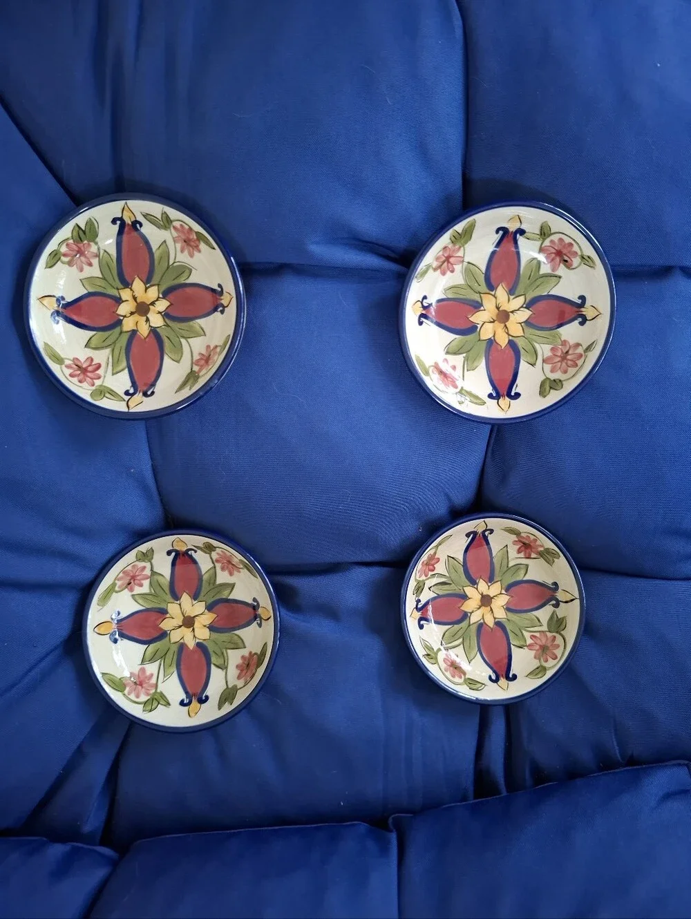 Pier 1 Vallarta Individual Dip Bowls/Dishes, Handpainted, Earthenware Set Of 4